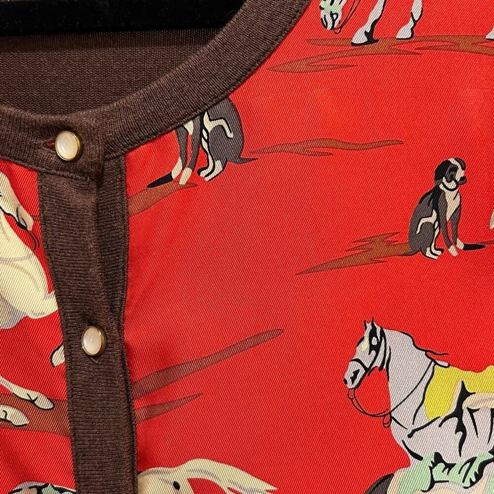 J. Mclaughlin Brown Red Equine Print Button Up Lo… - image 3